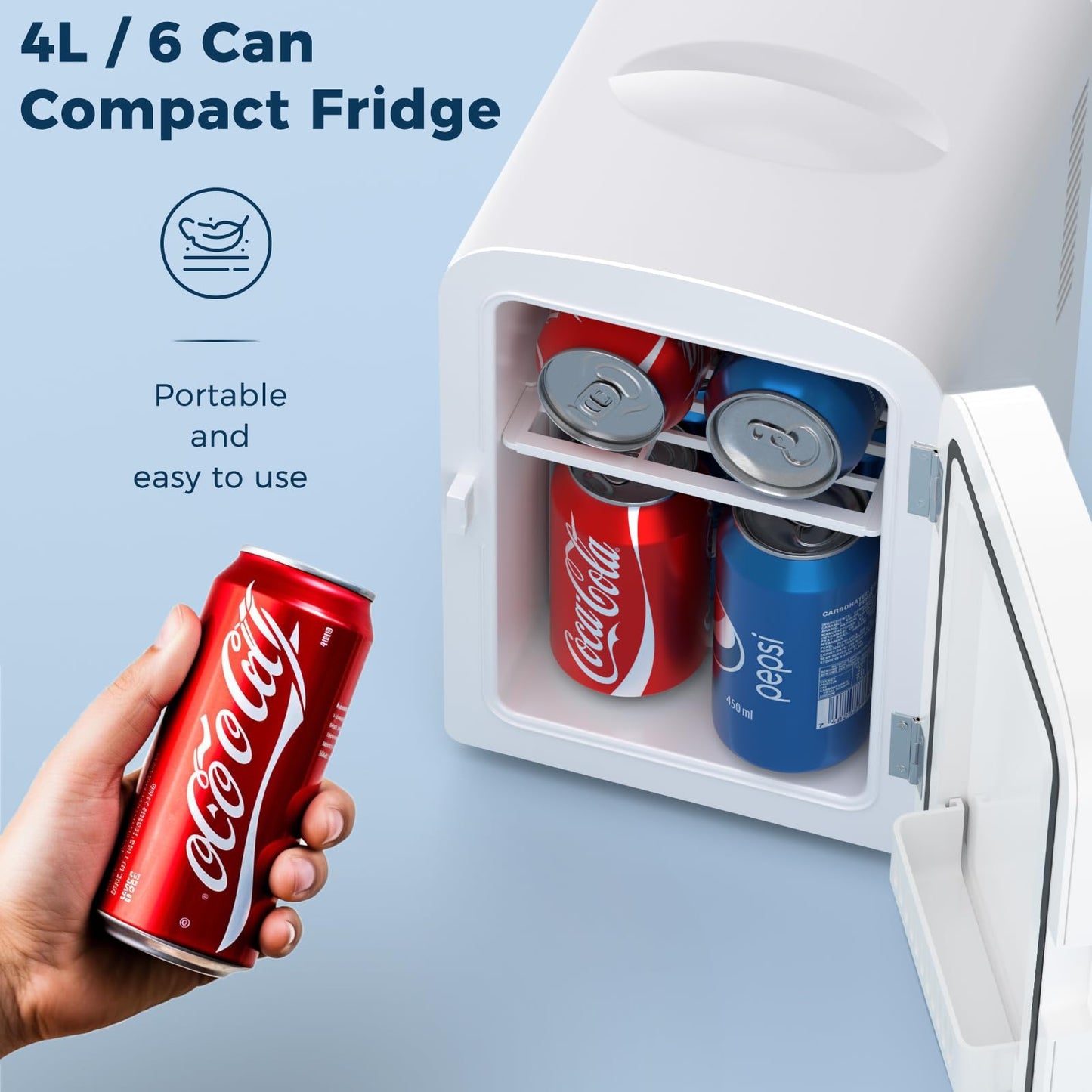 Antarctic Star Compact Refrigerator, Portable Mini Fridge, Skin Care 4L Capacity/6 Cans, for Bedroom, Car, Office & Dorm, Small Cooler for Cosmetics, Beverage and Food, Black