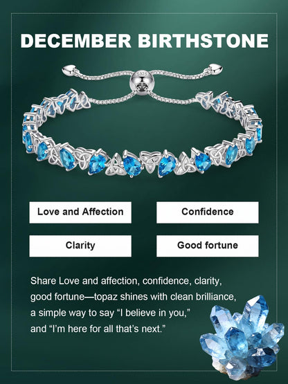 Birthstone Bracelets for Women, Pear Cut Tennis Bracelet 925 Sterling Silver, 6-9 Inch Adjustable Celtic Knot, Anniversary Birthday Jewelry Gifts for Women