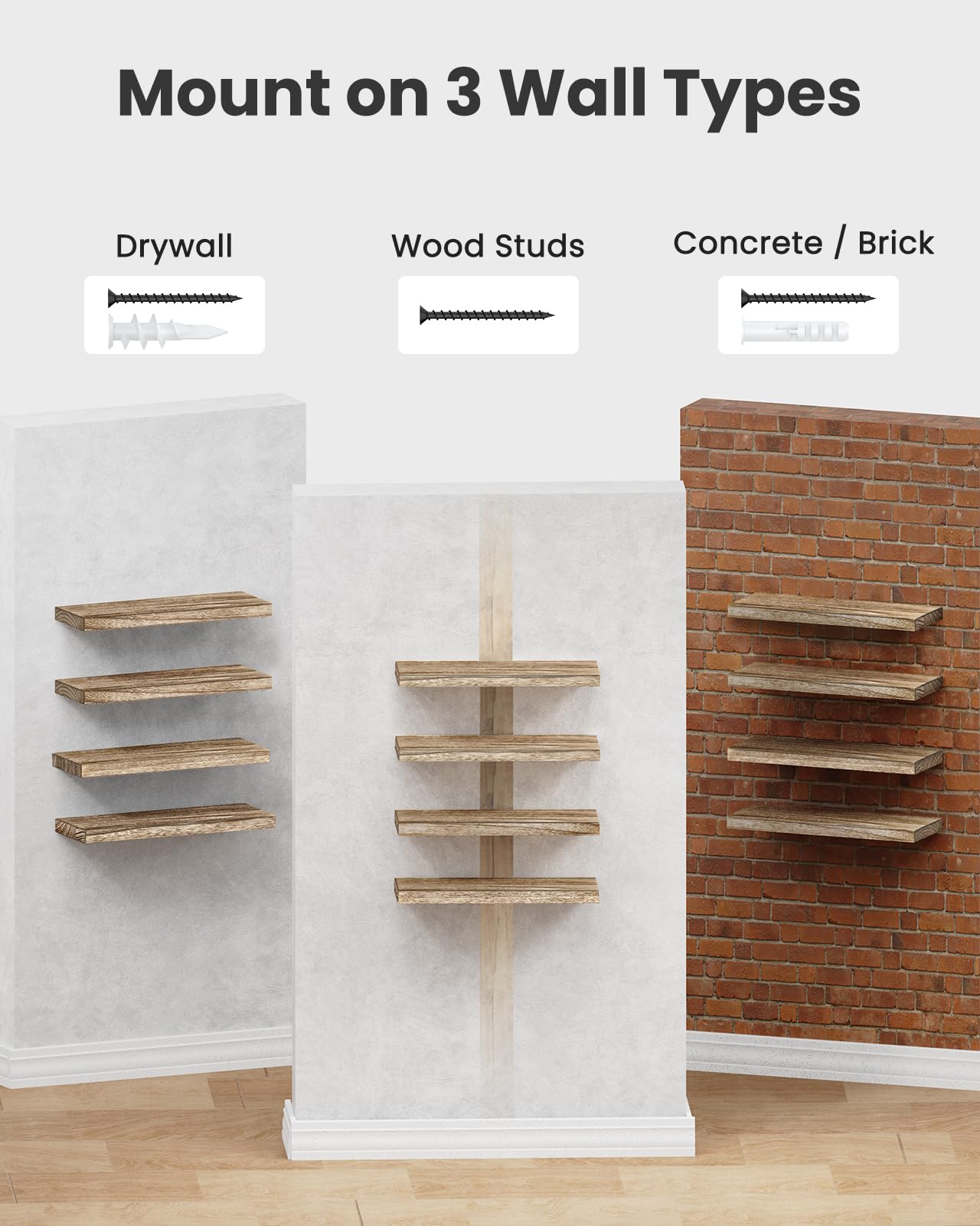 AMADA HOMEFURNISHING Floating Shelves, Paulownia Wood Wall Shelves for Bathroom/Living Room/Bedroom/Kitchen/Home Office, Natural Wood Floating Shelf for Home Storage & Organization, Set of 4, AMFS40BN