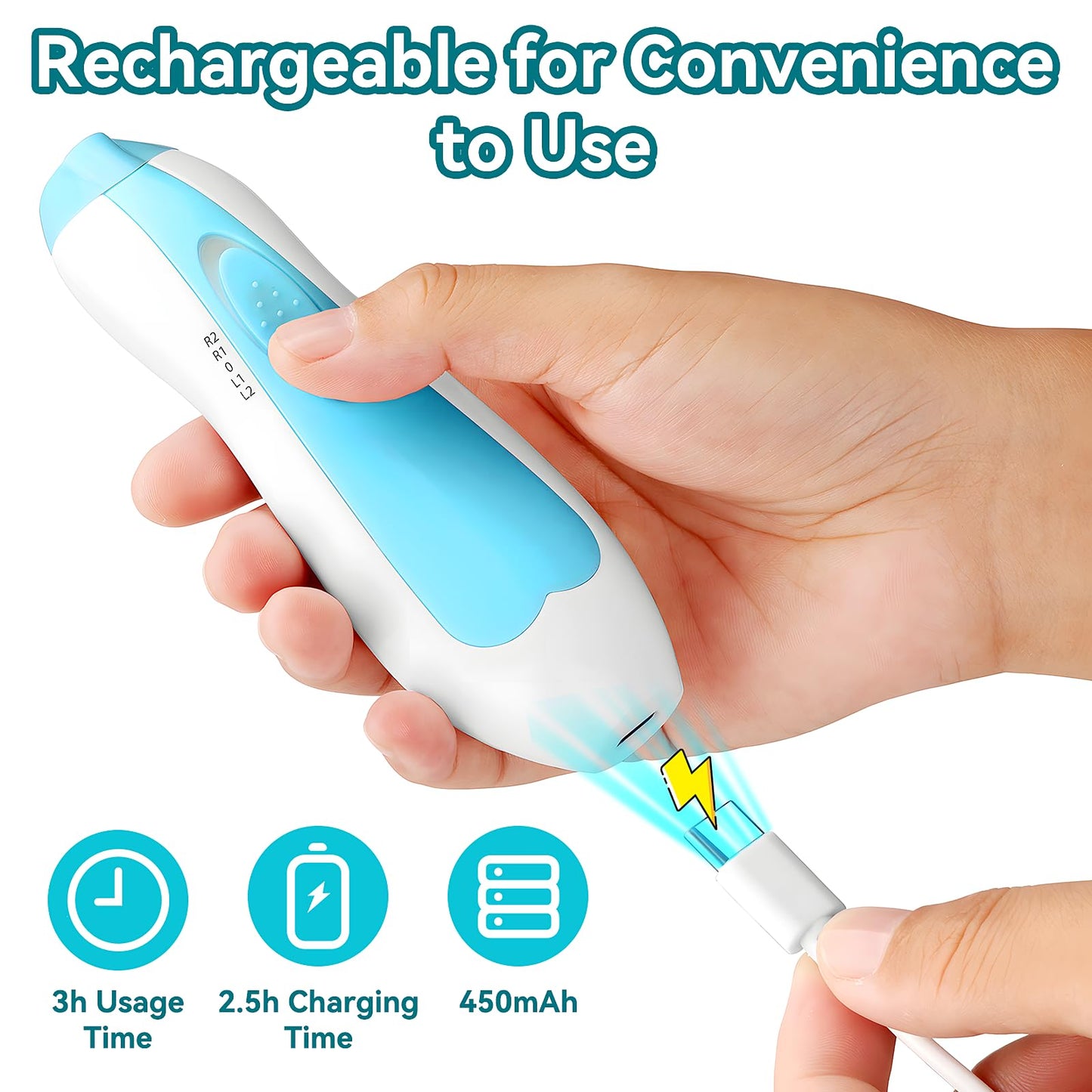 Electric Nail File Drill for Baby No Sharp Claws Hurt, 6 in 1 Safety Cutter Trimmer Clipper for Toes and Fingers (Blue)
