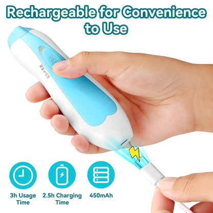 Electric Nail File Drill for Baby No Sharp Claws Hurt, 6 in 1 Safety Cutter Trimmer Clipper for Toes and Fingers (Blue)
