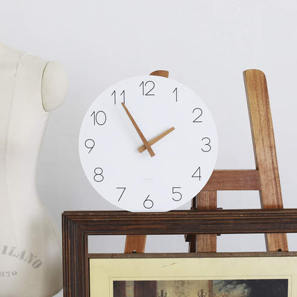 mooas Wooden Frame Flatwood Wall Clock,12" Non-Ticking Sweep Movement Decorative Battery Operated Wall Clock for Home Living Room Kitchen Bedroom Office School (Dark Brown)