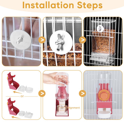 Kenond No Mess Bird Feeder Water Dispenser Set, Automatic Parrot Feeder Cage Accessories, Clear Parakeet Seed Container Food Drinker for Cage, Cockatiel Finch Lovebirds Budgies Canary (Blue)