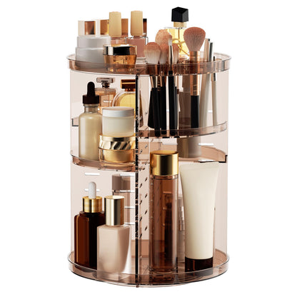 Rotating Makeup Organizer, DIY 8 Adjustable Layers Spinning Skincare Storage, Cosmetic Display Case with Brush Holder and Perfume Tray, Multi-Function Vanity Bathroom Countertop Organizer Black