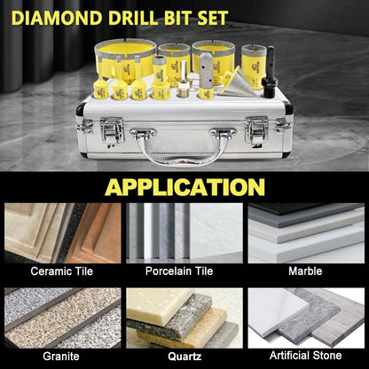 Diamond Core Drill Bits Set for Tile, DARTOTEK 10PCS Porcelain Hole Saw Kit with Aluminum Case, (6/6/8/20/35/50/65mm+2" Chamfer bit +SDS Adapter, Dry/Wet Drilling for Ceramic, Granite & Marble