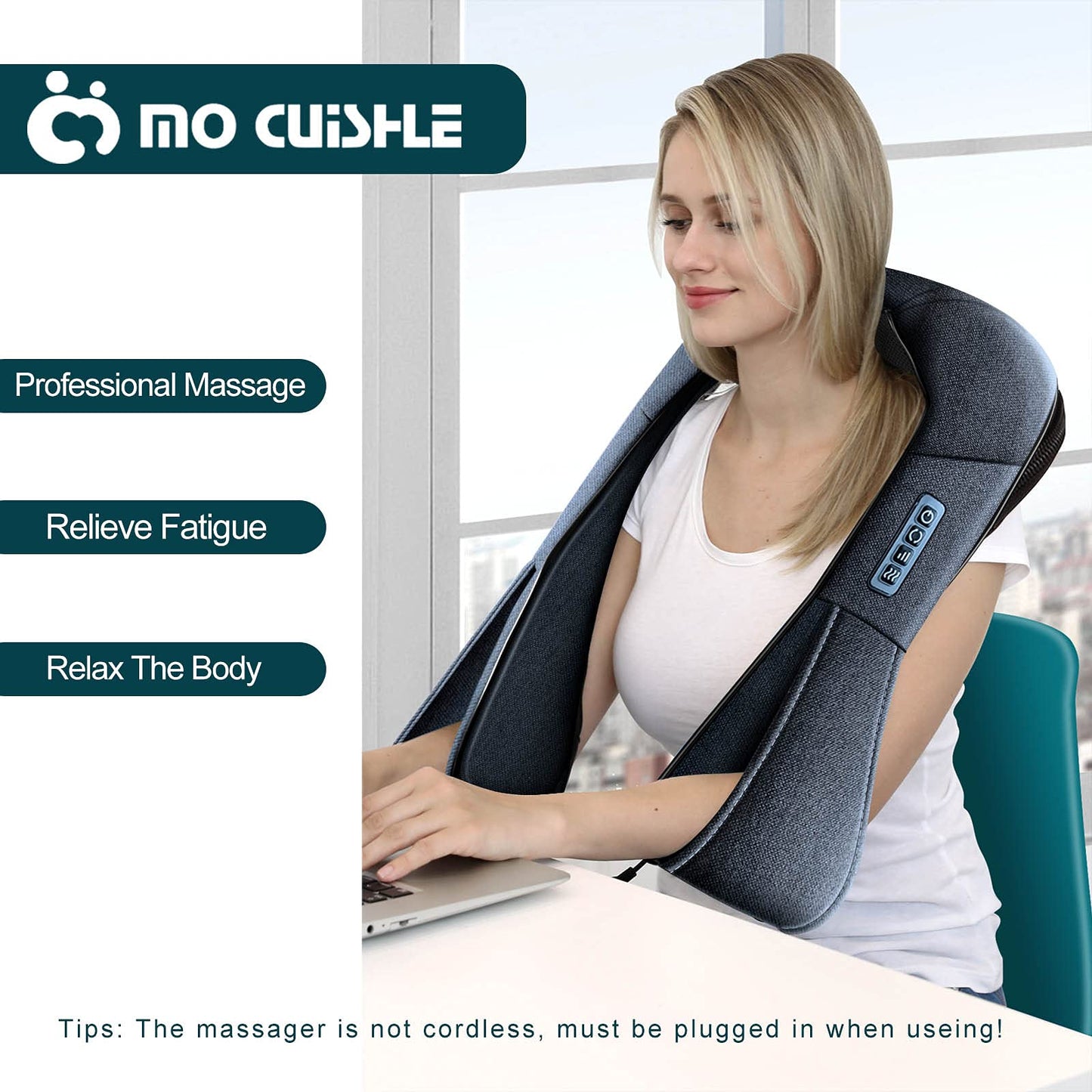 Mo Cuishle Women Men Gifts, Shiatsu Back Shoulder and Neck Massager with Heat, Electric Deep Tissue 4D Kneading Massage, Best Gifts for Mom Dad Wife Husband her Him, Christmas, Birthday (NOT Cordless)