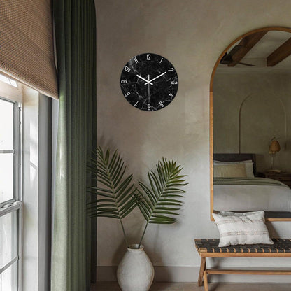 White Marble Glass Wall Clocks Battery Operated 12 Inch Abstract Decorative Analog Wall Clocks for Living Room Bedroom Office Silent Wall Clock Modern