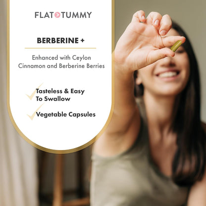 Flat Tummy Berberine Plus Supplement, 1200mg Berberine Per Serving, Post GLP-1 Berberine Supplement, Organic Berberine with Ceylon Cinnamon, 4:1 Potency – 60 Capsules (Pack of 2)