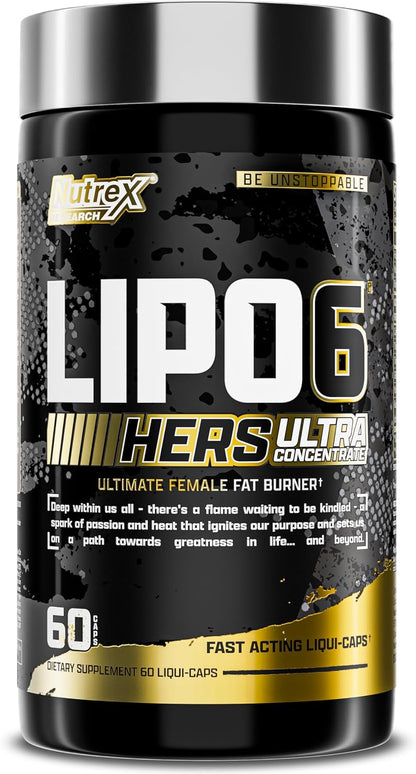 Lipo-6 Black Hers Ultra Concentrate | Weight Loss Pills for Women | Fat Burner, Appetite Suppressant, Metabolism Booster for Weight Loss + Hair, Skin, & Nails Support | 60 Diet Pills