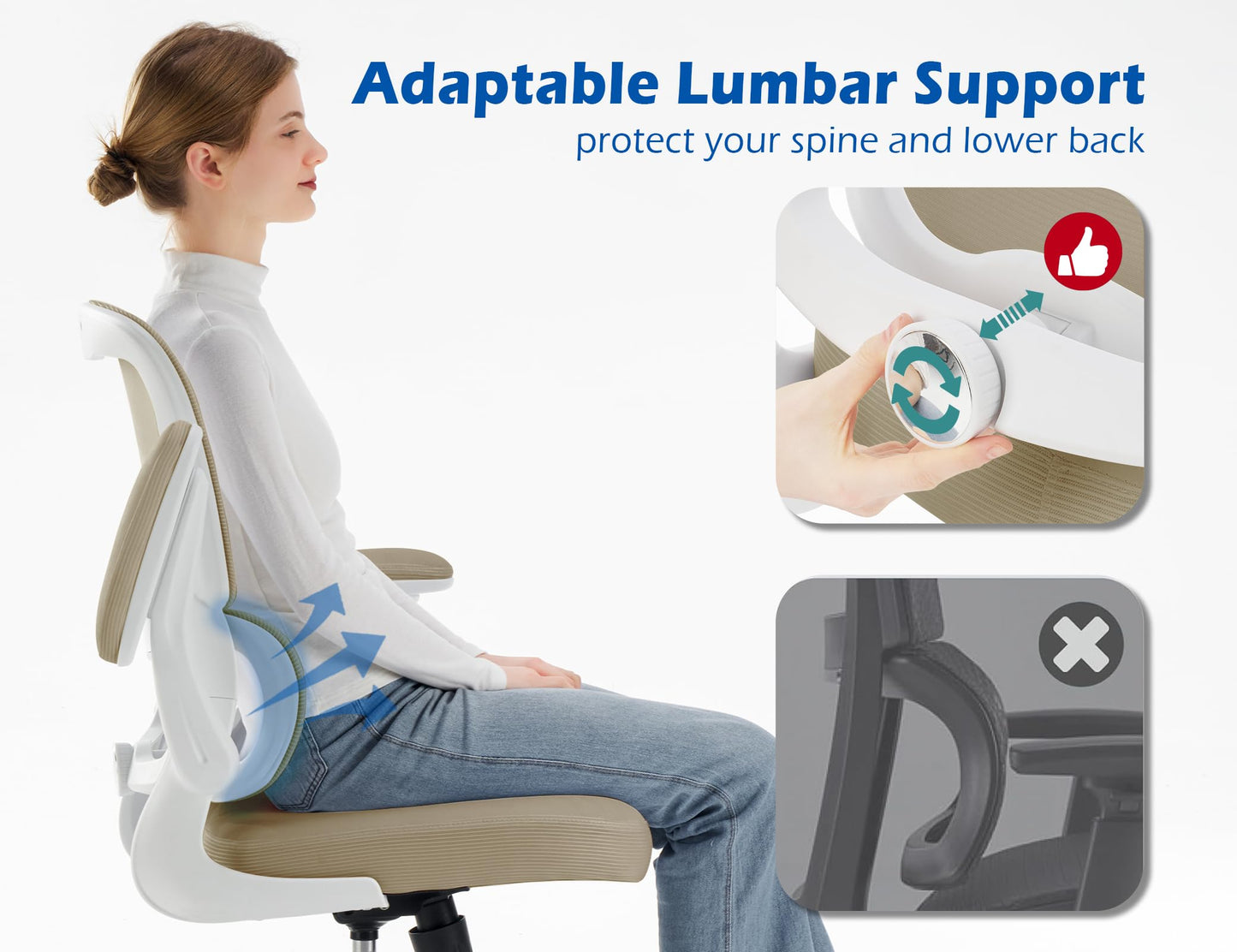 TRALT Ergonomic Office Chair - Desk Chair with Adjustable Lumbar Support Computer Chair - Mesh Comfy Chair with Flip-up Armrests - Gaming Chairs for Adults Home Office (Leather, White)