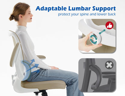 TRALT Ergonomic Office Chair - Desk Chair with Adjustable Lumbar Support Computer Chair - Mesh Comfy Chair with Flip-up Armrests - Gaming Chairs for Adults Home Office (Leather, White)