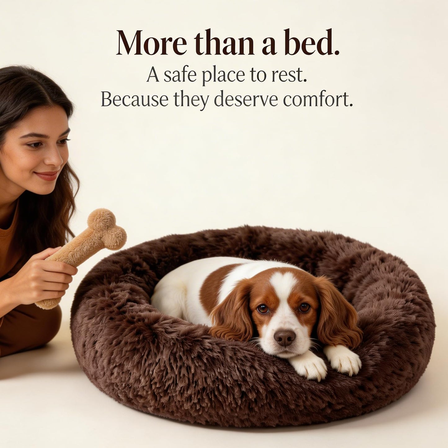 Small Calming Dogs Bed for Small Dogs Anti-Anxiety Machine Washable Fluffy Luxury Anti-Slip Waterproof Mute Base Warming Cozy Soft Pet Puppy Round Bed