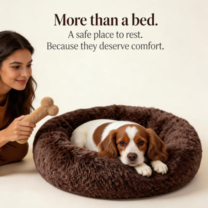 Small Calming Dogs Bed for Small Dogs Anti-Anxiety Machine Washable Fluffy Luxury Anti-Slip Waterproof Mute Base Warming Cozy Soft Pet Puppy Round Bed