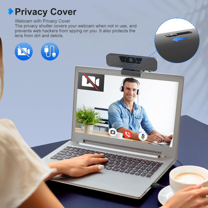ToLuLu Streaming Webcam 2K 50FPS Web Cam, LED RGB Webcam with Microphone and Light, Autofocus Computer Camera with Cover and Tripod, Plug-Play USB Web cam for PC Desktop/MacBook Gaming Video Calling