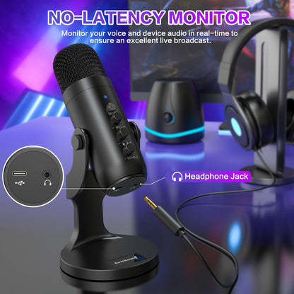 ZealSound Podcast Microphone for PC, Noise Cancellation USB Mic with Gain, Volume Adjustment & Mute Button, Monitoring & Echo, for YouTube, TikTok, Podcasting, Streaming, iPhone, iPad, Android, Mac