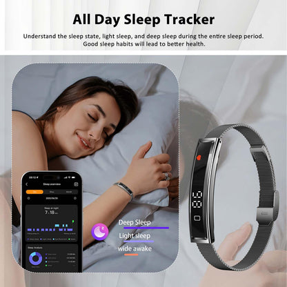 Smart Bracelet Fitness Health Tracker for Men Women with 2 Bands | 24/7 Heart Rate/Pressure Detection/Sleep Monitor, 5ATM Waterproof, Multiple Sport Modes, Android iOS Compatible