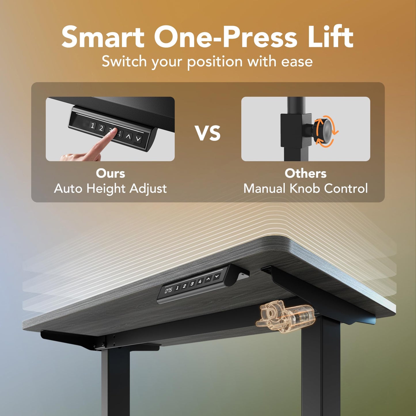 HUANUO 32" Small Electric Standing Desk Adjustable Height, 4 Memory Height Settings, Sit Stand Up Desk for Home Office & Computer Workstation, LightWalnut