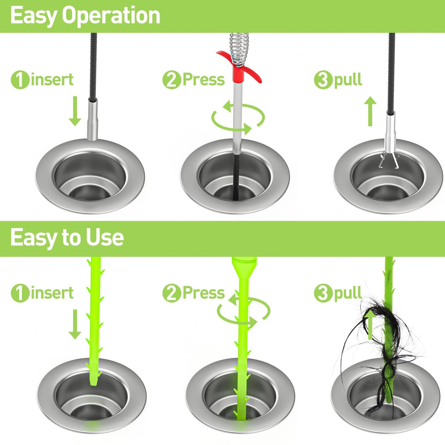 DR.PEN Flexible Grabber Claw Pick Up Reacher Tool (Drain Clog Remove Tool), With 4 Claws Bendable Hose Pickup Reaching Assist Tool for Litter Pick, Home and Kitchen Sink, Drains, Toilet (63 inch)