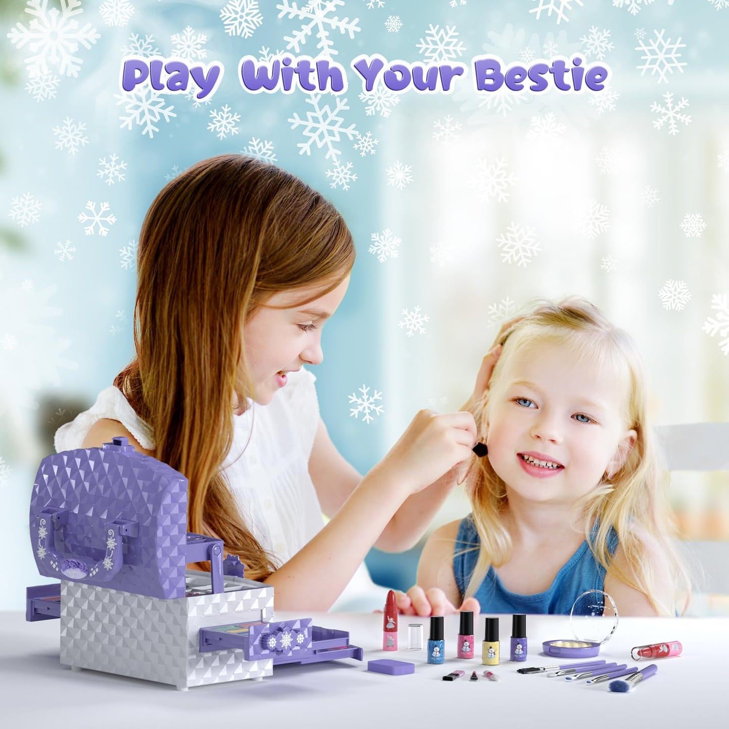 PERRYHOME Kids Makeup Set for Girl 56 Pcs Washable Real Cosmetic, Non-Toxic Frozen Toys Toddler Makeup Kit, 2026 New CPF Sustainable Materials Birthday Gift for 3 4 5 6 7 8 9 10 11 12 Year Old Girls