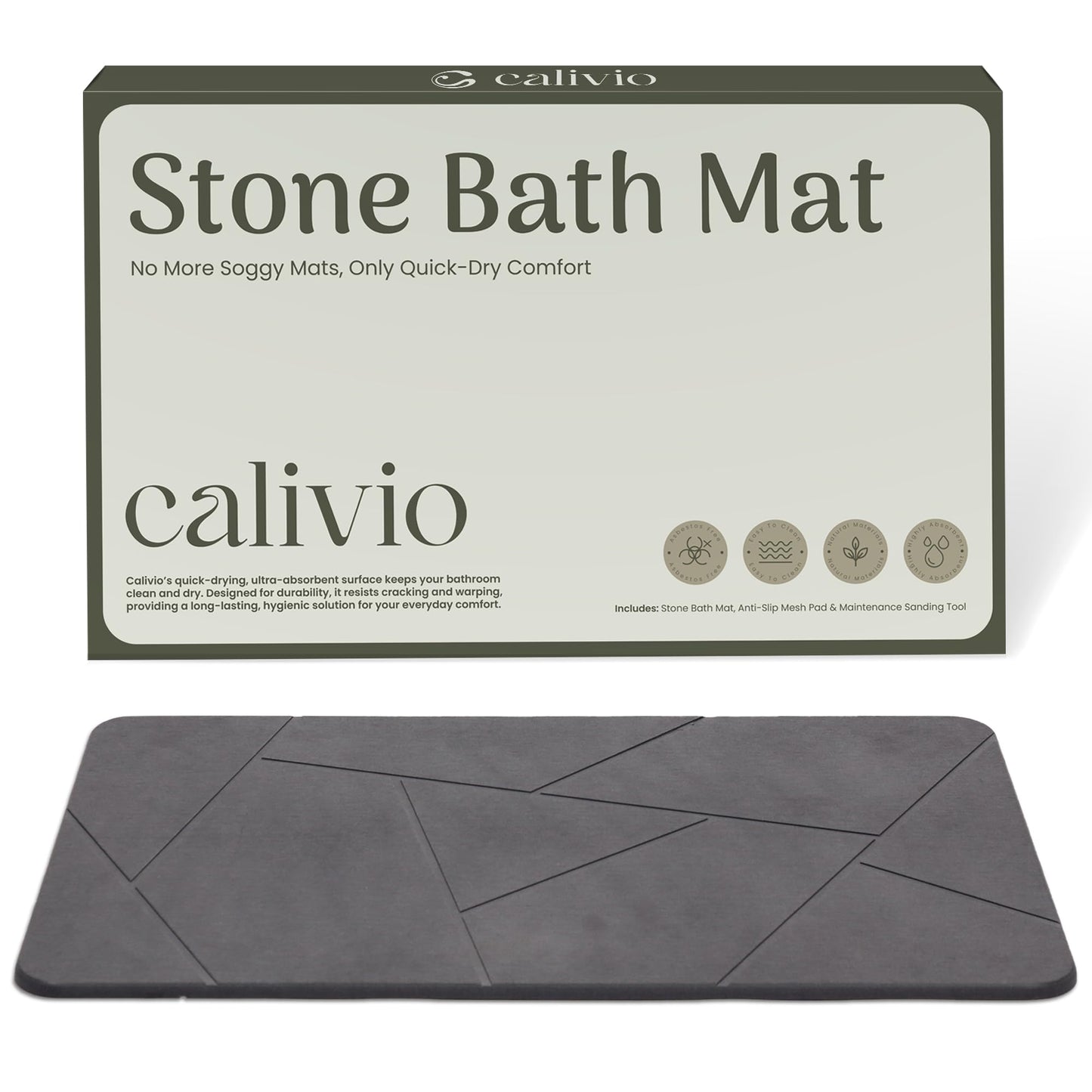 Quick Dry Shower Stone Bath Mat, Super Absorbent & Non-Slip 24 x 16 Inch Diatomaceous Earth Mat, Durable & Easy to Clean Diatomite Bath Mat for Bathroom Floor/Kitchen (River Silt)