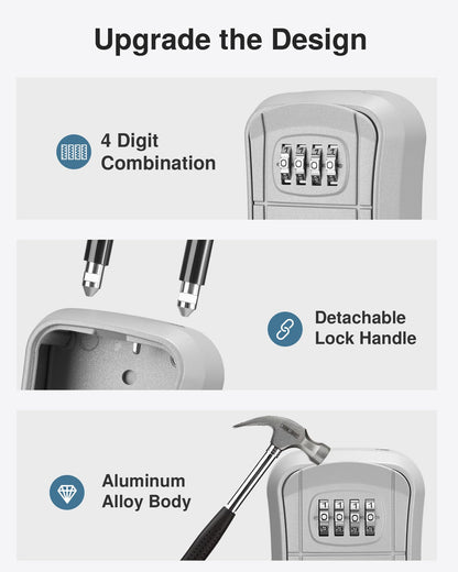 Puroma Key Lock Box, Portable Combination Lockbox Wall-Mounted Key Storage Box for House Keys, Resettable Code Safe Security Lock Box for Home, Office, Apartment Spare Key Storage (1 Pack, Gray)