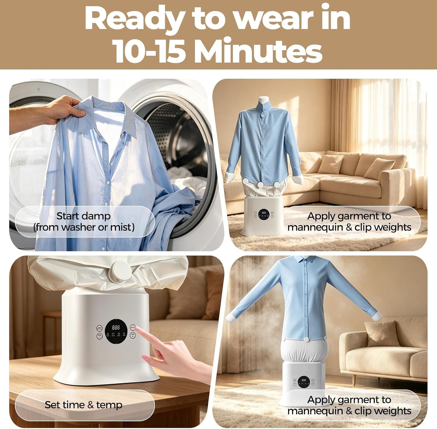 Automatic Ironing Machine, Hands-Free Hot Air Wrinkle Remover and Portable Garment Dryer for Shirts Pants, Inflatable Air Iron with Timer, Compact Clothes Care Machine for Home Apartment