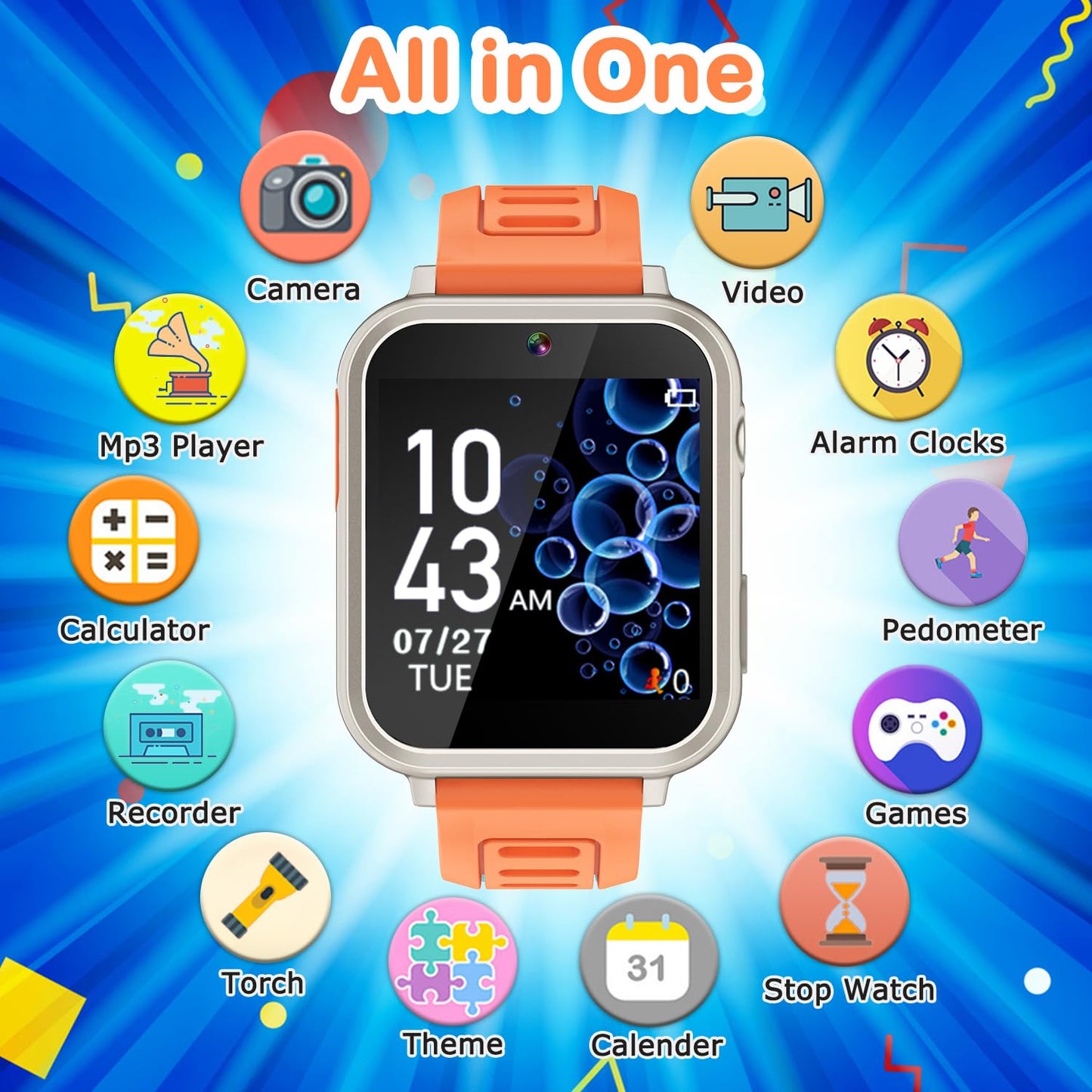 Cosjoype Kids Game Smart Watch for Kids with 39 Puzzle Games HD Touch Screen Camera Music Player Pedometer Alarm Clock Calculator Flashlight 12/24hr Kid Watch Gift for 4-12 Year Old Boys Toys for Kid