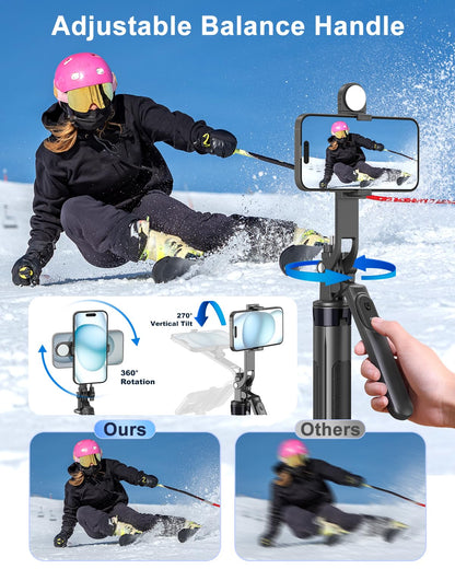 Vlogging Kit for iPhone/Android, 63”Auto Face Tracking Tripod for iPhone with Light, Wireless Microphones, Scrolling Remote Control for TikTok, Content Creator Kit for YouTube Starter