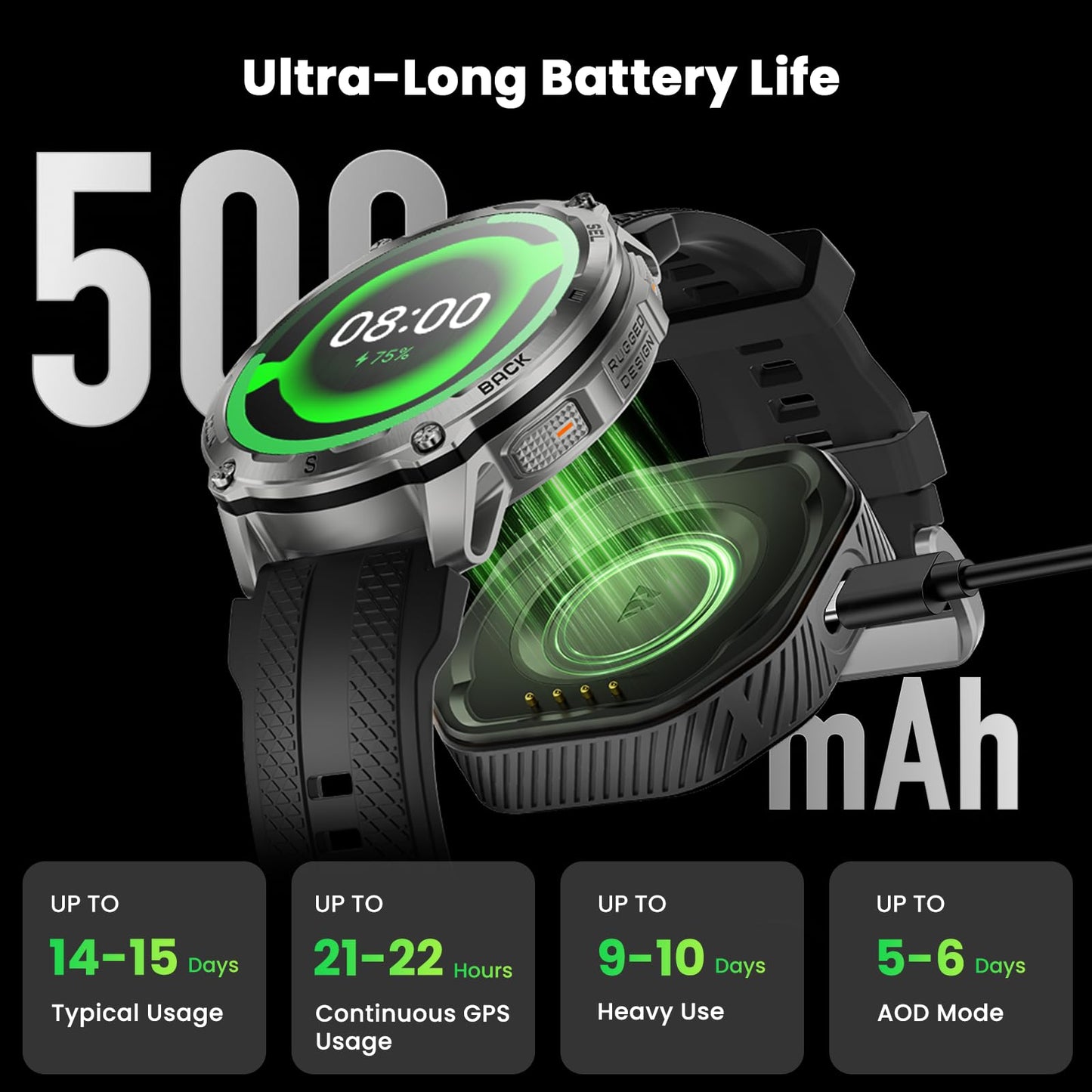 KOSPET Tank T4 Rugged Smart Watch for Men, GPS & Offline Maps, Full Stainless Steel, 10ATM Waterproof 45m Freediving, 180+ Sports Modes, 15-Day Battery, Bluetooth Calls, Heart Rate & Sleep Monitor