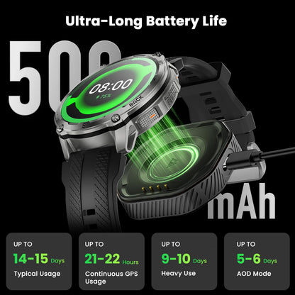 KOSPET Tank T4 Rugged Smart Watch for Men, GPS & Offline Maps, Full Stainless Steel, 10ATM Waterproof 45m Freediving, 180+ Sports Modes, 15-Day Battery, Bluetooth Calls, Heart Rate & Sleep Monitor
