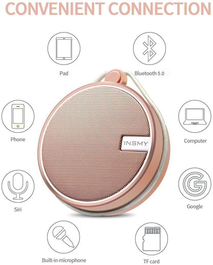 INSMY C12 IPX7 Waterproof Shower Bluetooth Speaker, Portable Small Speaker, Speakers Bluetooth Wireless Loud Clear Sound Support TF Card Suction Cup for Kayak Canoe Beach Gift (Black)