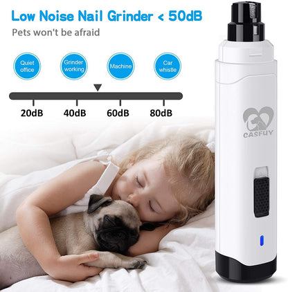 Casfuy Dog Nail Grinder Upgraded - Professional 2-Speed Whisper-Quiet Electric Pet Nail Trimmer Painless Paws Grooming & Smoothing for Small Medium Large Dogs & Cats (Dark Blue)