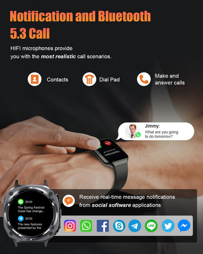 Military Smart Watches for Men(Answer/Make Calls), 1.39" HD Fitness Watch, 24/7 Heart Rate Sleep Monitor, Smart Watch for Men,114+ Sport Modes, IP68 Waterproof Smartwatch for Android iOS, 30Day, Black