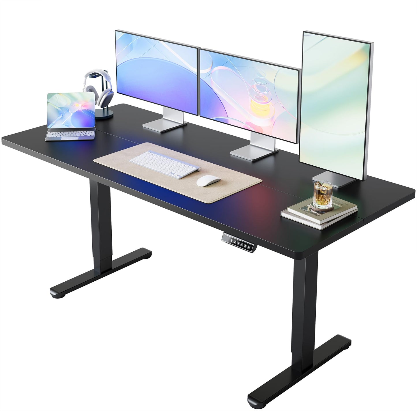HUANUO 32" Small Electric Standing Desk Adjustable Height, 4 Memory Height Settings, Sit Stand Up Desk for Home Office & Computer Workstation, LightWalnut