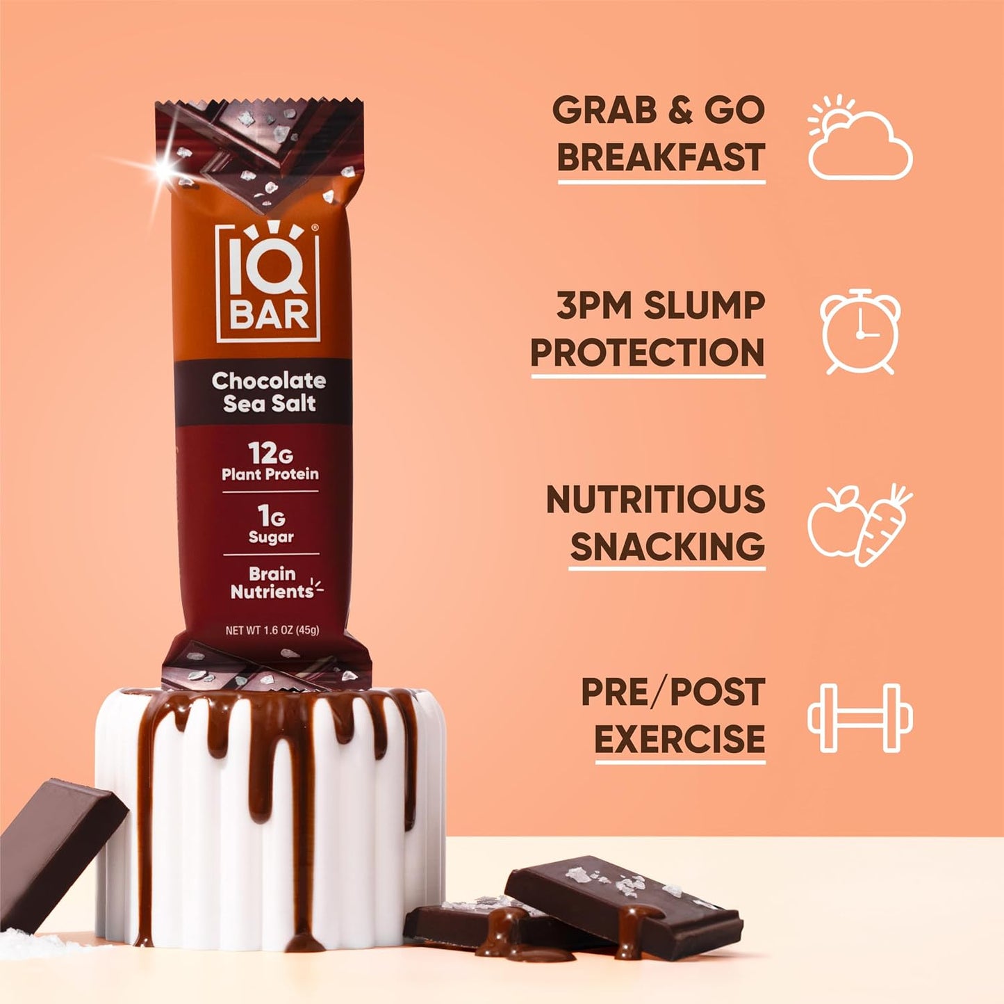 IQBAR Clean Plant Protein Bars, Almond Butter Chip 12-Count | Protein Snack | High Fiber, High Protein, Low Sugar, Clean Label Project Certified | Gluten Free, Dairy Free, Vegan, Keto, Soy Free