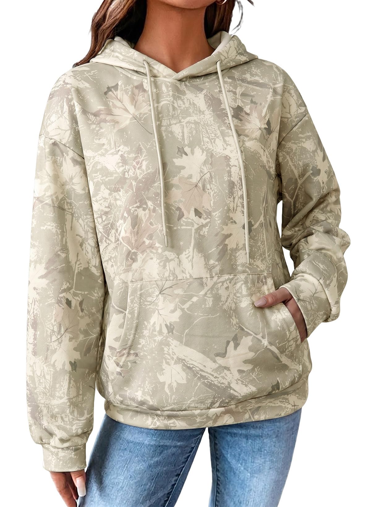 Dokotoo Hoodies for Women Long Sleeve Maple Leaf Fleece Camo Hoodie Oversized Camouflage Casual Sweatshirt Hooded Tops