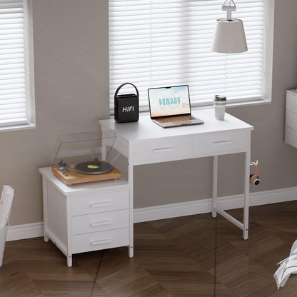 Pamray 47 inch Computer Desk with 5 Drawers and Printer Space for Office | Ample Storage, Space-saving, Easy Assembly, Sturdy, Suitable for Home Office, Study and Writing, Bedroom and Dorms