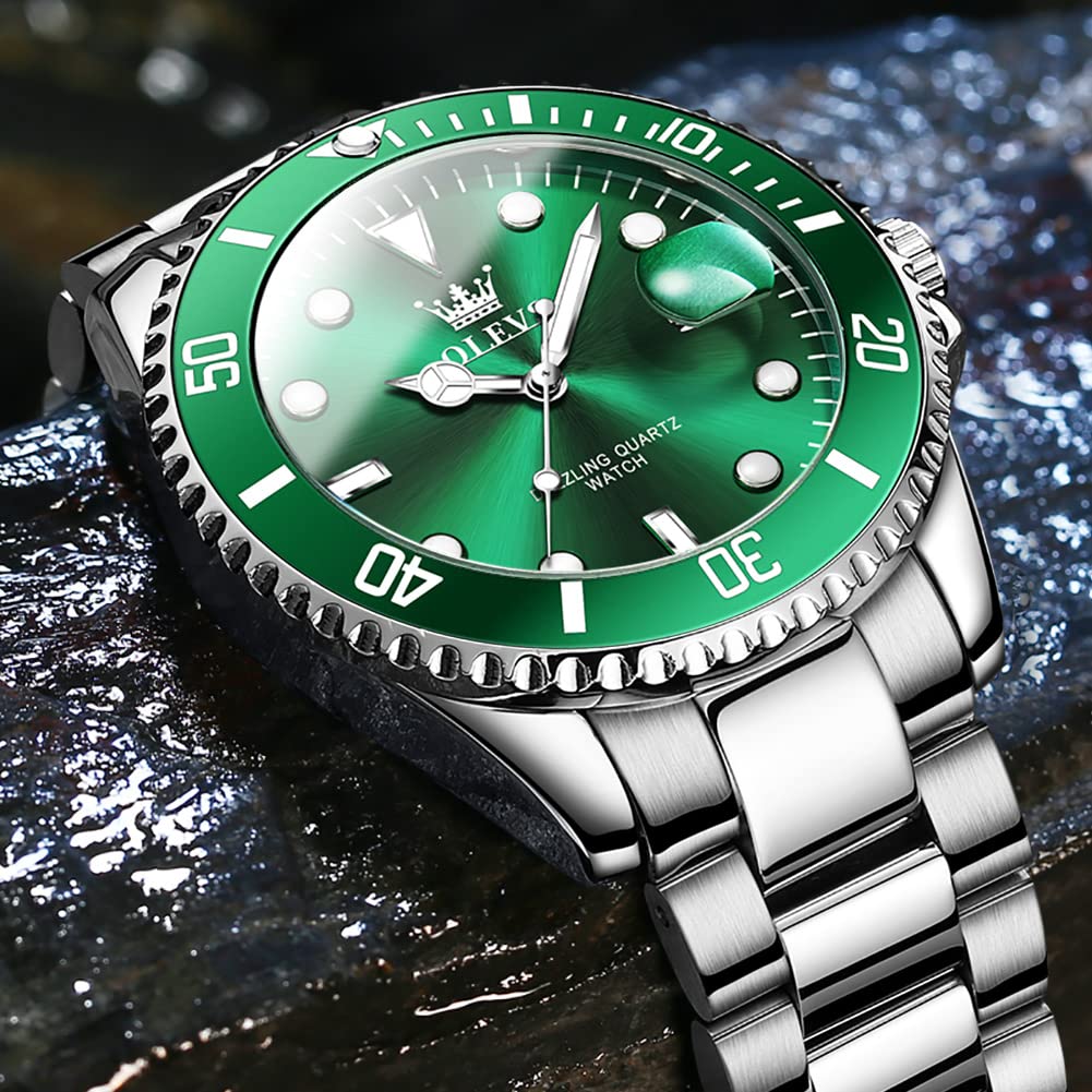 OLEVS Luxury Watches for Men Big Face Stainless Steel Business Dress Analog Quartz Watch with Day Waterproof Luminous Mens Wrist Watch