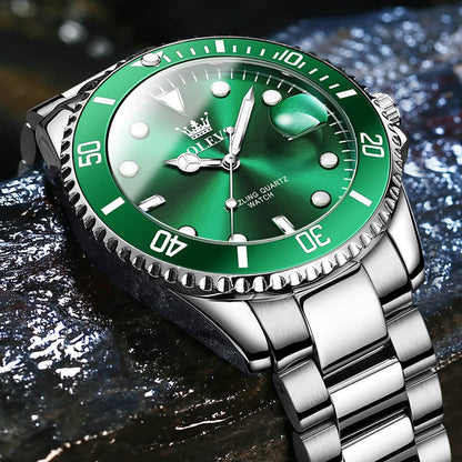 OLEVS Luxury Watches for Men Big Face Stainless Steel Business Dress Analog Quartz Watch with Day Waterproof Luminous Mens Wrist Watch