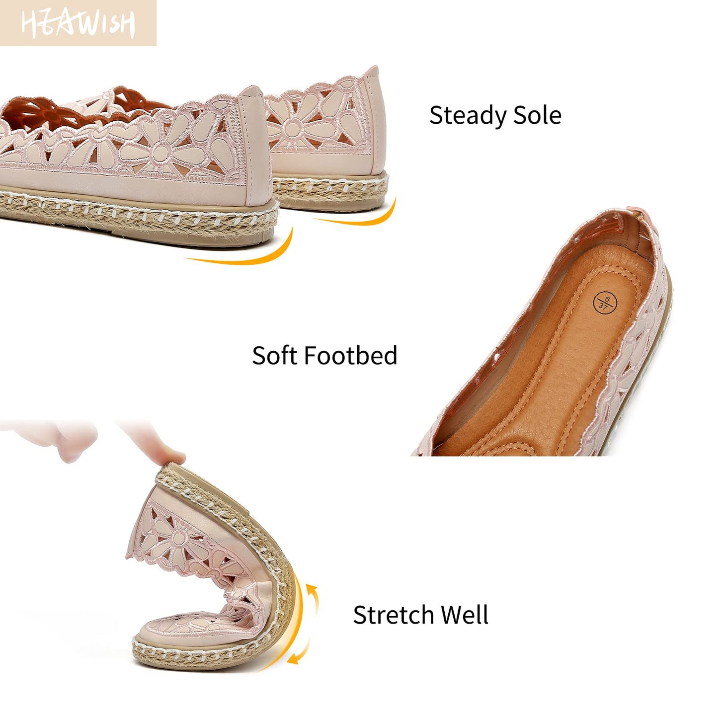 HEAWISH Women’s Ballet Flat Daisy Round Toe Dress Shoes Casual Slip On Rope Loafer