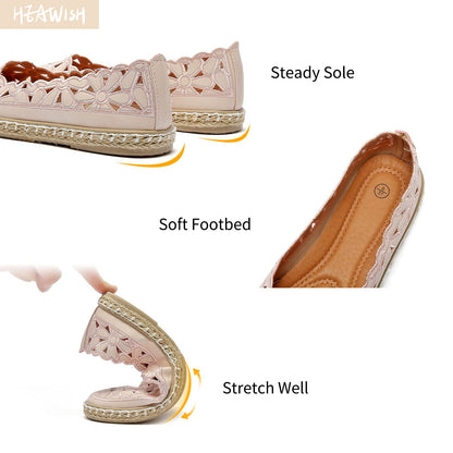 HEAWISH Women’s Ballet Flat Daisy Round Toe Dress Shoes Casual Slip On Rope Loafer