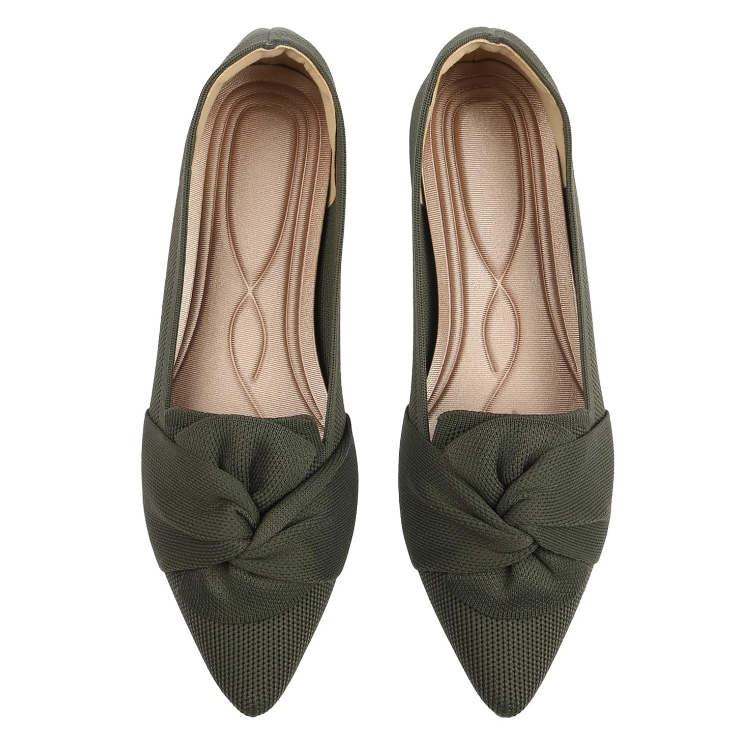 HIULYCENCE Flats for Womens Pointed Toe Ballet Flats with Bow Comfortable Knit Dressy Flats