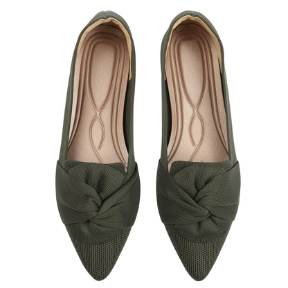 HIULYCENCE Flats for Womens Pointed Toe Ballet Flats with Bow Comfortable Knit Dressy Flats