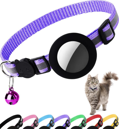 Airtag Cat Collar Breakaway, Cat Collar with Air Tag Holder(Black) | Safety Breakaway Buckle, Reflective Strip, Lightweight, Bell, 0.4 Inches in Width, Adjustable Size to Fit Different Cats