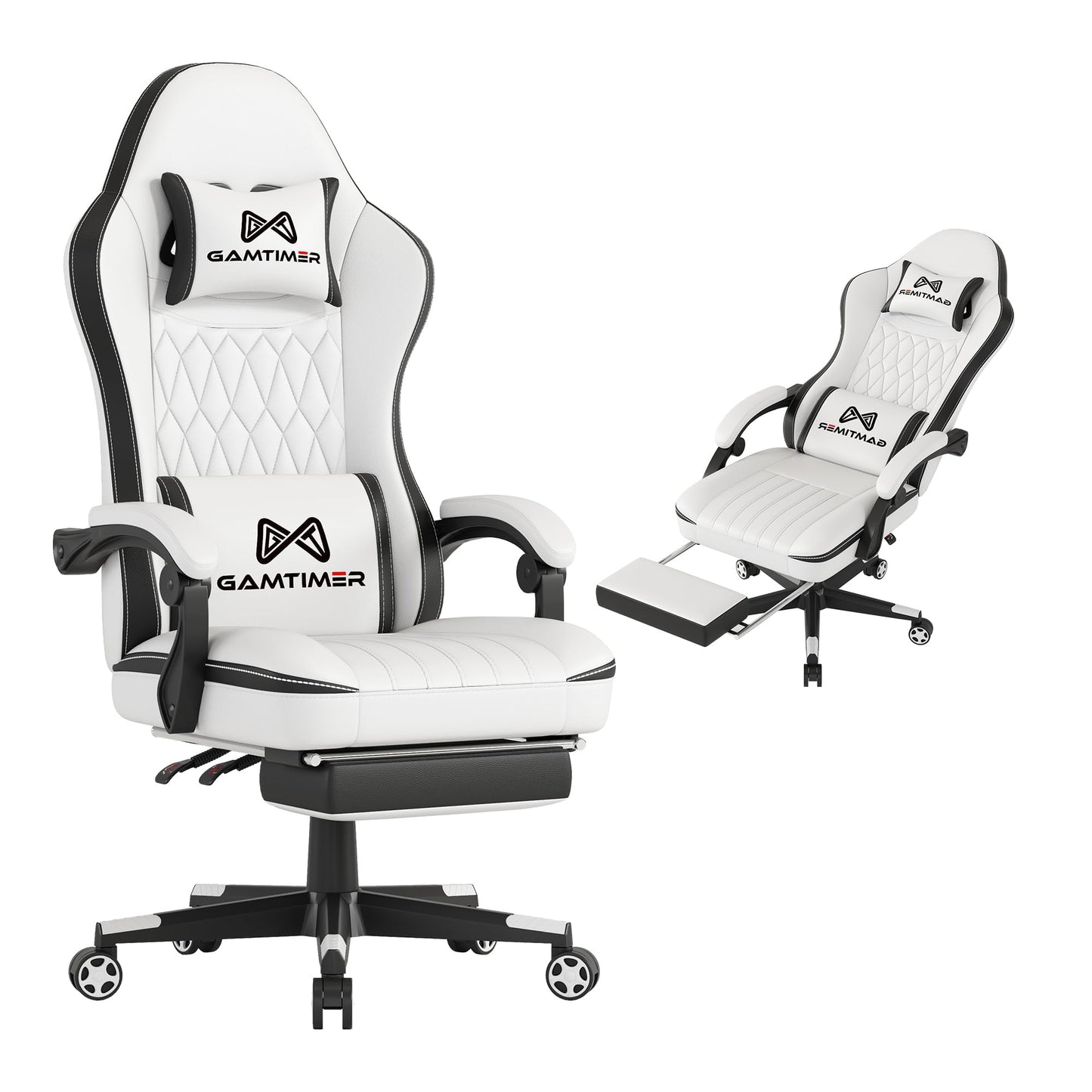 Gamtimer Gaming Chair with Footrest, Ergonomic Computer Chair, PU Breathable Material with Headrest and Lumbar Support, Suitable for Silla Gamer and Adults（Grey）
