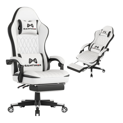 Gamtimer Gaming Chair with Footrest, Ergonomic Computer Chair, PU Breathable Material with Headrest and Lumbar Support, Suitable for Silla Gamer and Adults（Grey）