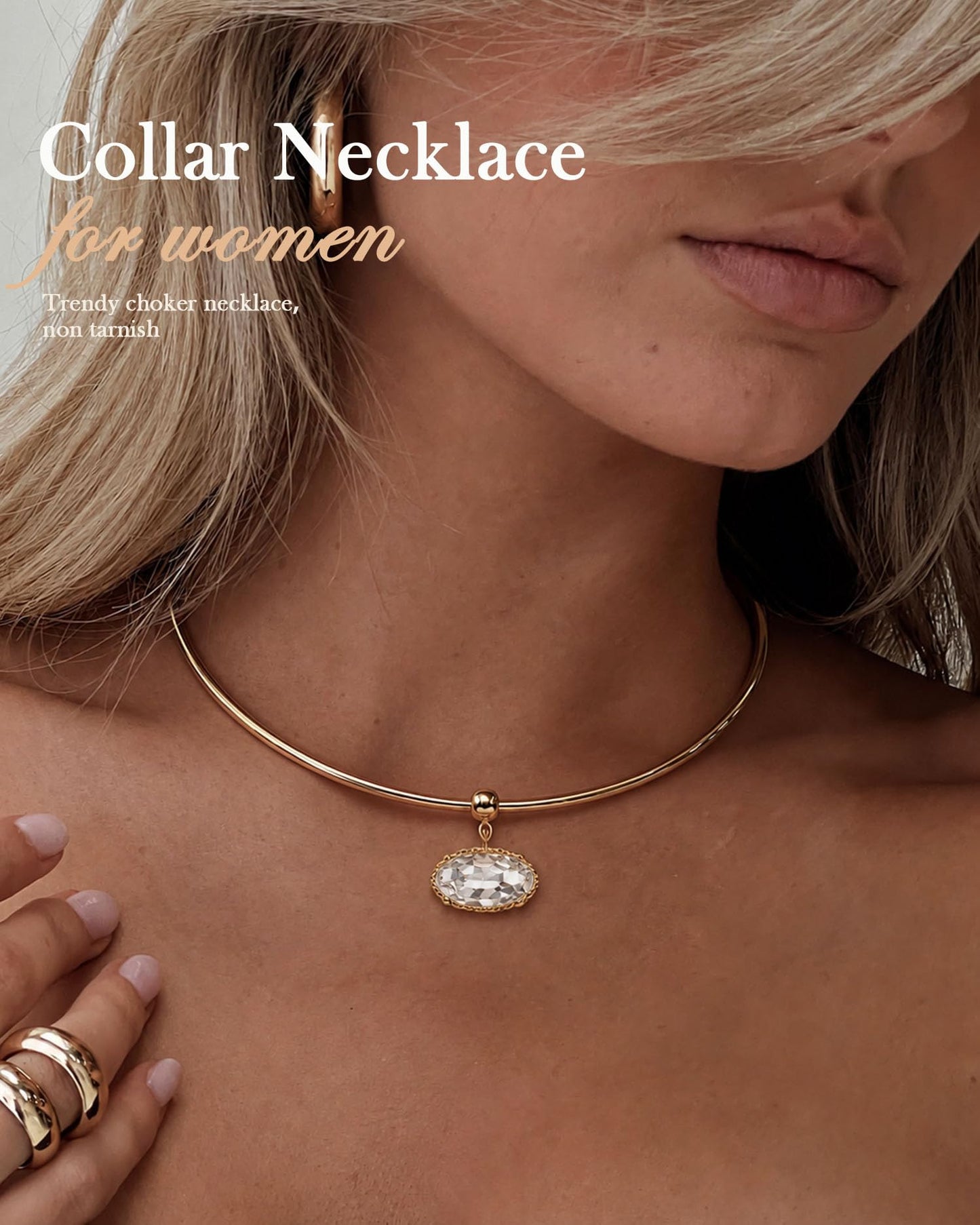 TLY Collar Choker Necklace for Women Trendy Non Tarnish 18K Gold Plated Dainty Wire Choker Cubic Zirconia Pendant Necklace Waterproof Cute Fashion Simple Necklace Stack Womens Jewelry Gift