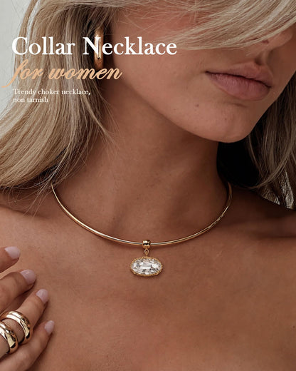 TLY Collar Choker Necklace for Women Trendy Non Tarnish 18K Gold Plated Dainty Wire Choker Cubic Zirconia Pendant Necklace Waterproof Cute Fashion Simple Necklace Stack Womens Jewelry Gift