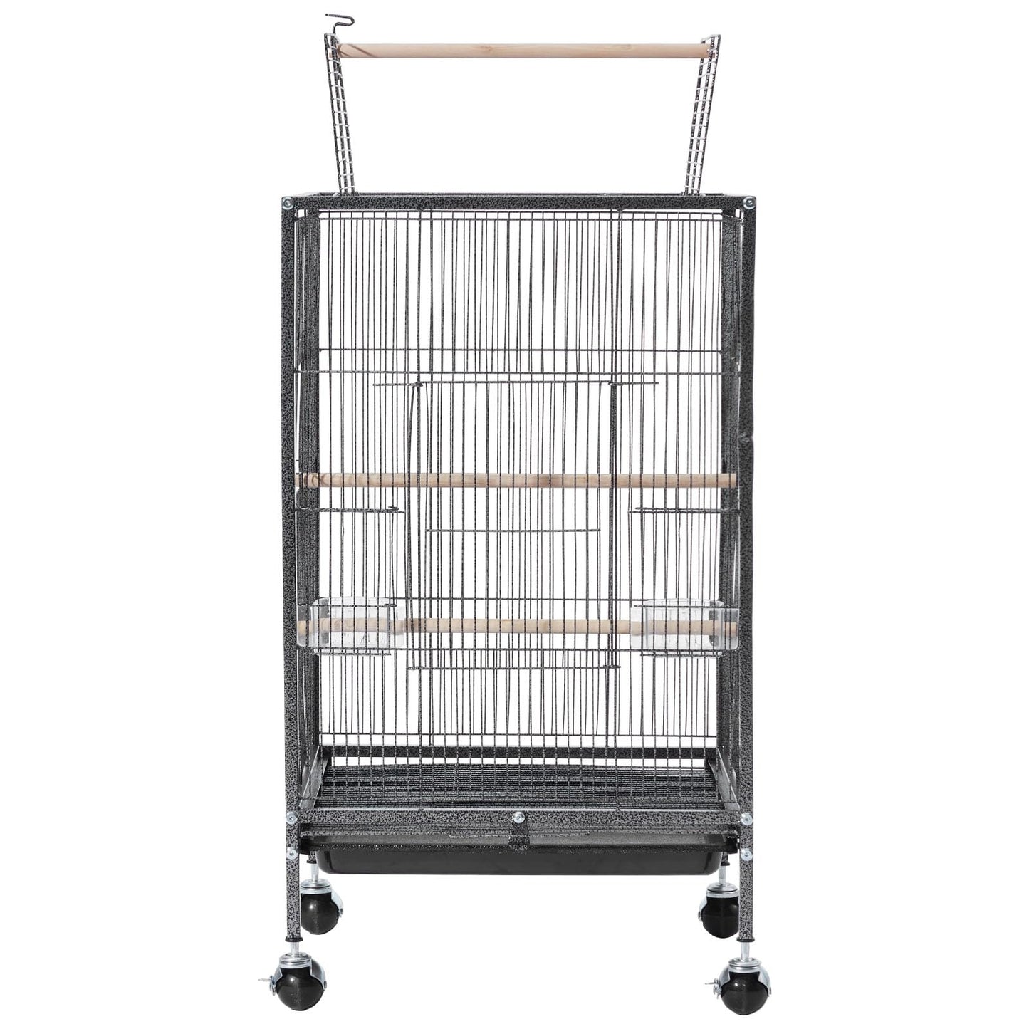 VEVOR Bird Cage, 24.6 x 16.7 x 53.9 inch, Flat Top, Wrought Iron Bird Flight Cage with Perches, Slide-Out Tray and Plastic Feeders, Casters, for Parrot, Blue Tit, Cockatiel, Canary, Budgerigar, Conure