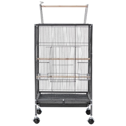 VEVOR Bird Cage, 24.6 x 16.7 x 53.9 inch, Flat Top, Wrought Iron Bird Flight Cage with Perches, Slide-Out Tray and Plastic Feeders, Casters, for Parrot, Blue Tit, Cockatiel, Canary, Budgerigar, Conure